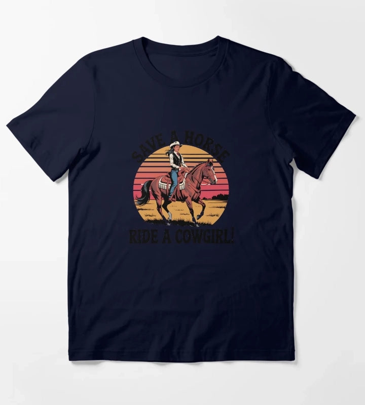 Western Cowgirl Humor Save a Horse Ride a Cowgirl Retro Gift T-Shirt Navy