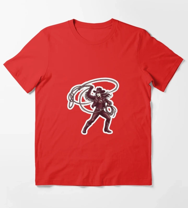 Western Cowgirl Rodeo Sticker T-Shirt Red