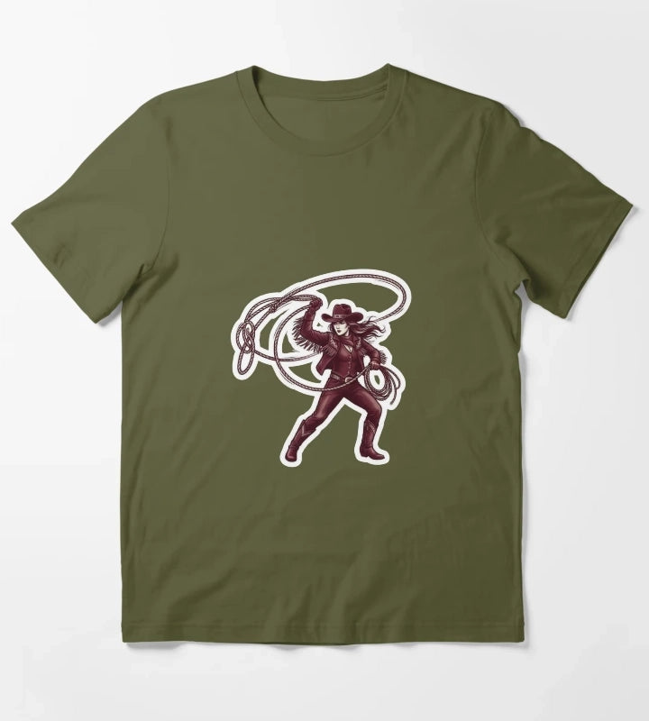 Western Cowgirl Rodeo Sticker T-Shirt Olive Green