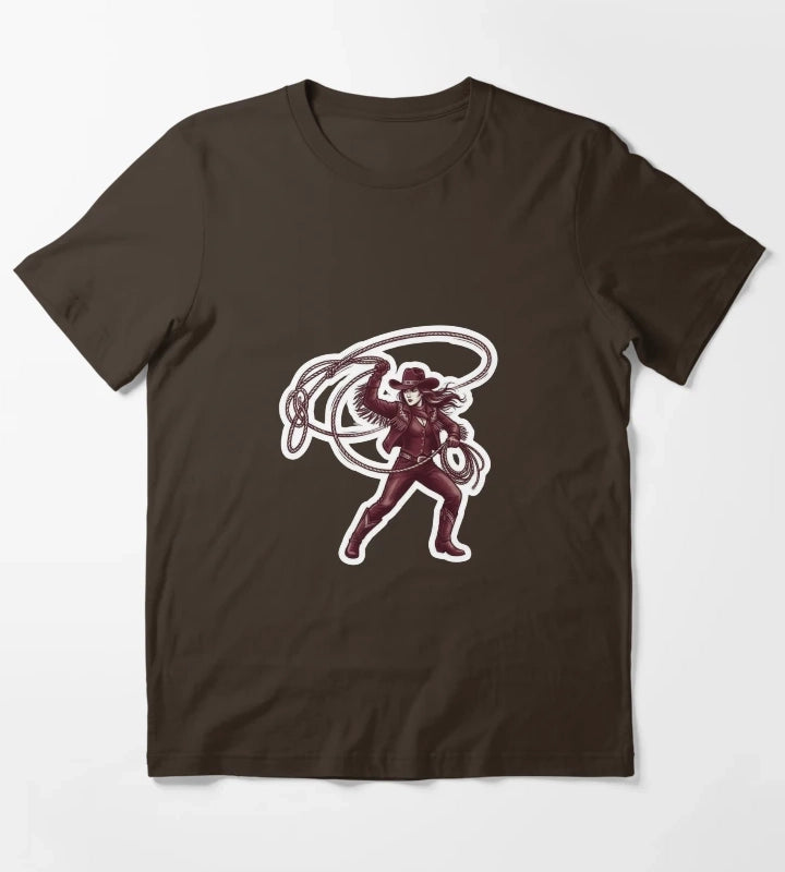 Western Cowgirl Rodeo Sticker T-Shirt Brown