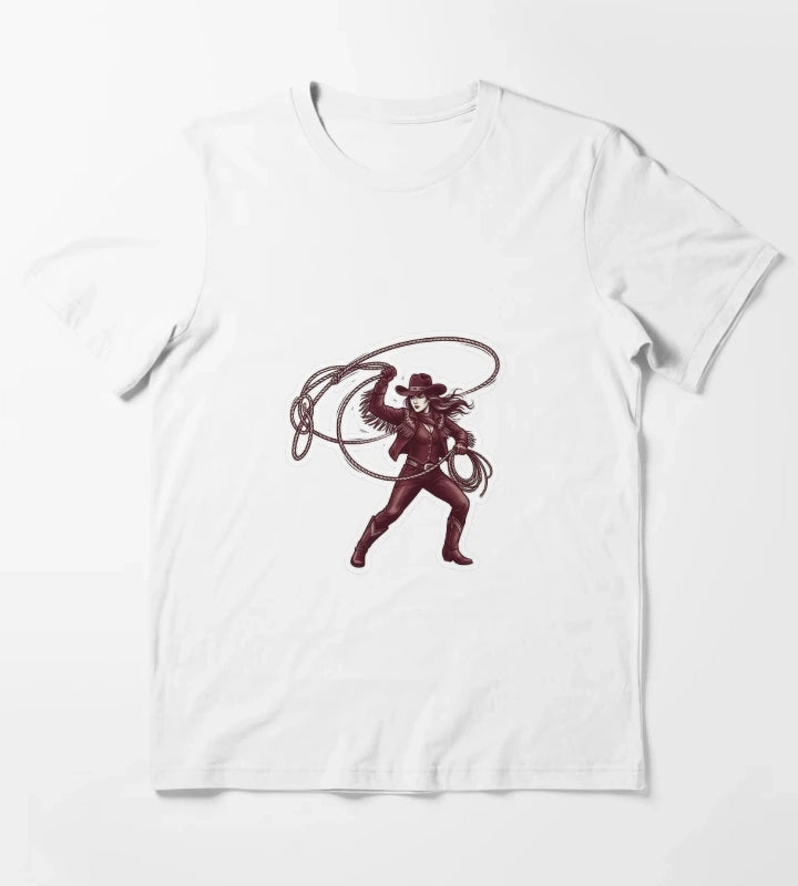 Western Cowgirl Rodeo Sticker T-Shirt White
