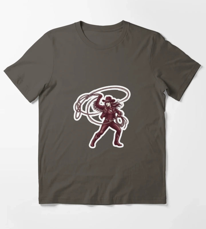 Western Cowgirl Rodeo Sticker T-Shirt Dark Grey