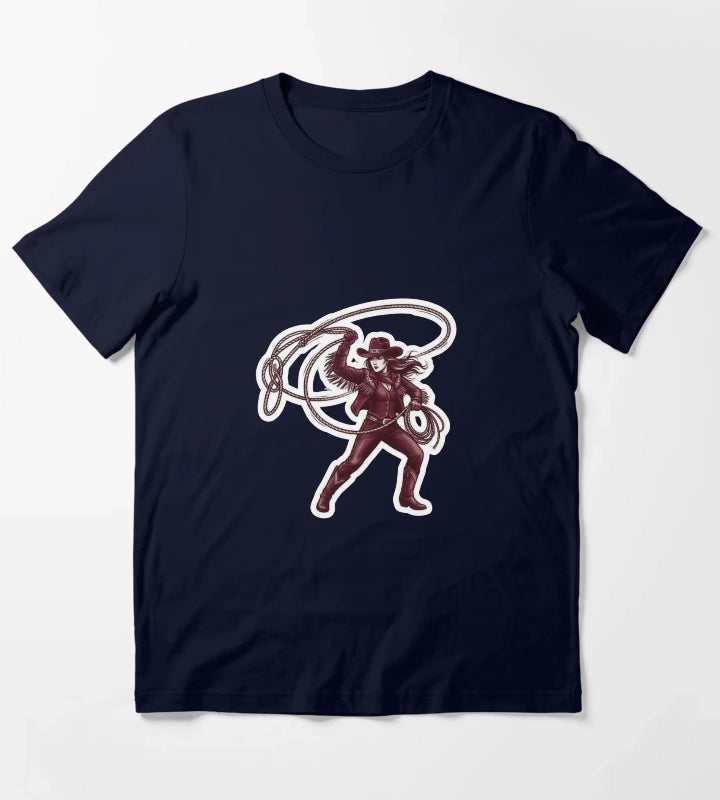 Western Cowgirl Rodeo Sticker T-Shirt Navy