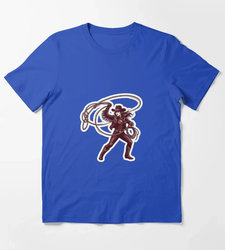 Western Cowgirl Rodeo Sticker T-Shirt Blue