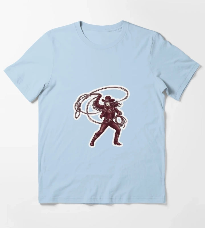 Western Cowgirl Rodeo Sticker T-Shirt Sky Blue
