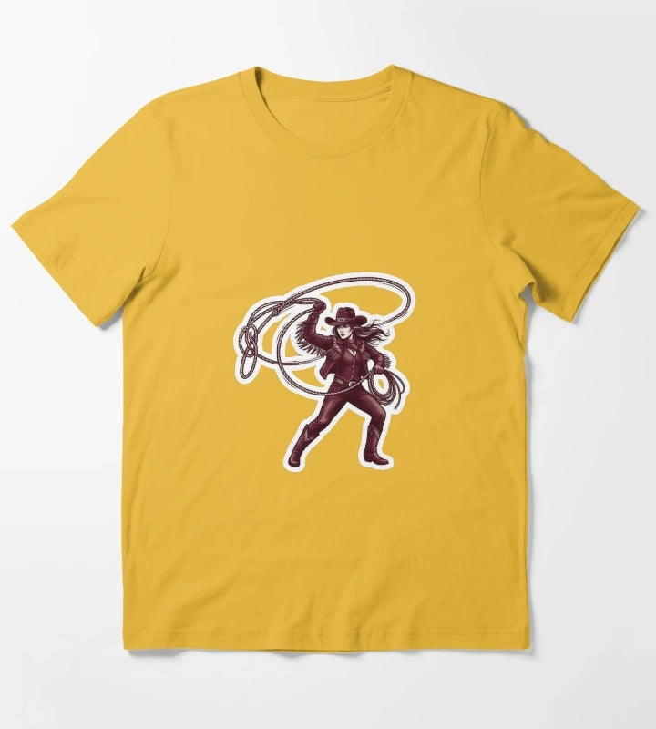 Western Cowgirl Rodeo Sticker T-Shirt Yellow