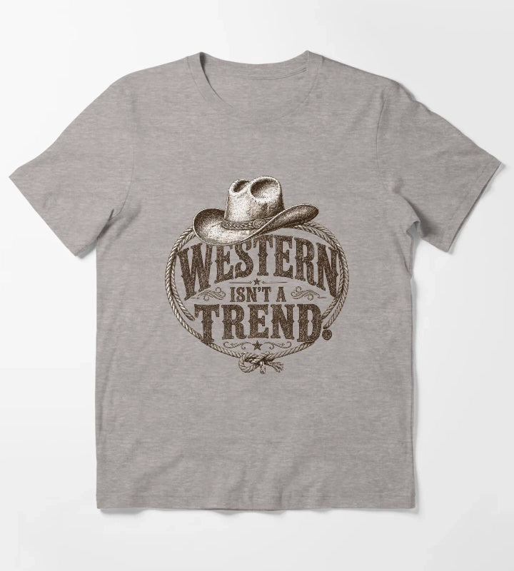 Western Isnt A Trend Cowboy Hat Lasso Graphic for Light Products T-Shirt Heather Grey