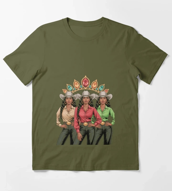 Western Rodeo Texas Black History Black Cowgirls Line Dance T-Shirt Olive Green