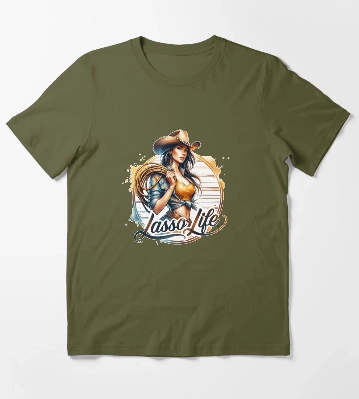 Western Spirit Cowgirl Design Tshirt Mugs Stickers More T-Shirt Olive Green
