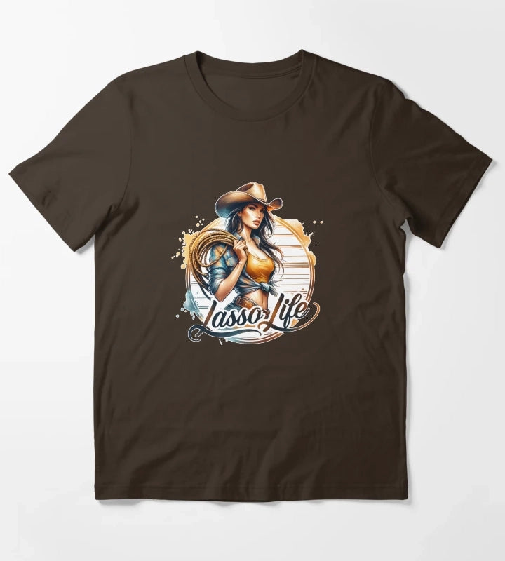 Western Spirit Cowgirl Design Tshirt Mugs Stickers More T-Shirt Brown