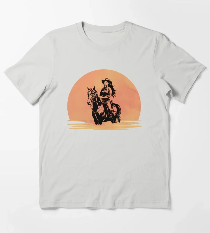 Western Sunset Cowgirl T-Shirt Light Grey