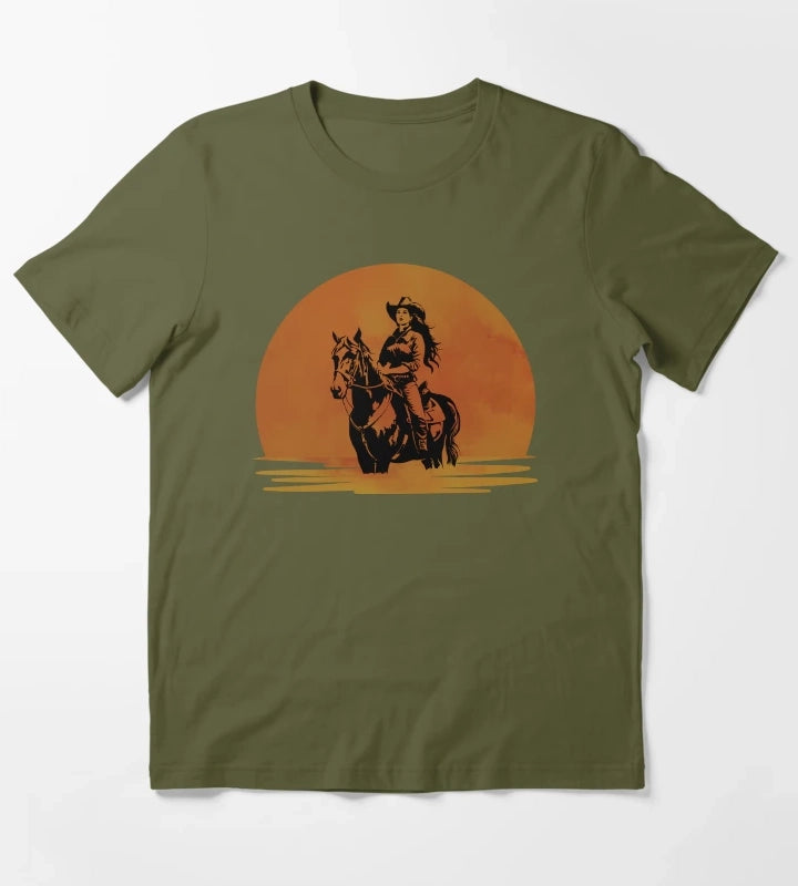 Western Sunset Cowgirl T-Shirt Olive Green