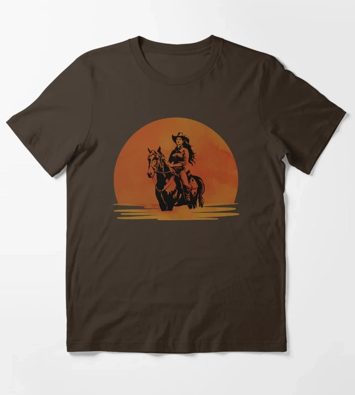 Western Sunset Cowgirl T-Shirt Brown