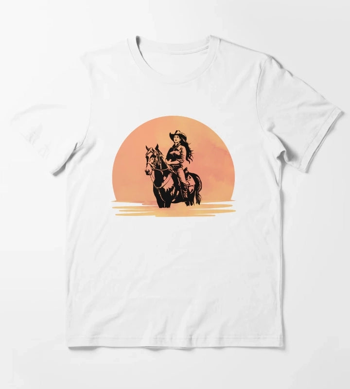 Western Sunset Cowgirl T-Shirt White