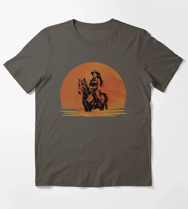 Western Sunset Cowgirl T-Shirt Dark Grey