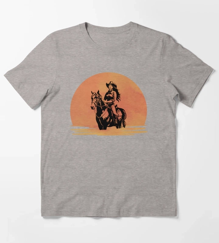 Western Sunset Cowgirl T-Shirt Heather Grey