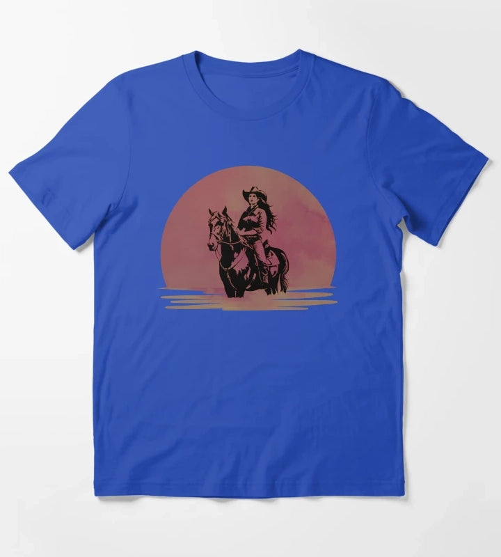 Western Sunset Cowgirl T-Shirt Blue