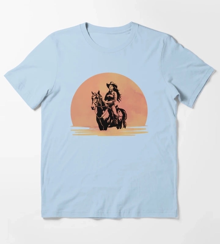 Western Sunset Cowgirl T-Shirt Sky Blue