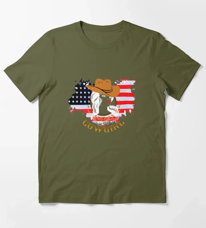 Western cowgirl American cowgirl T-Shirt Olive Green