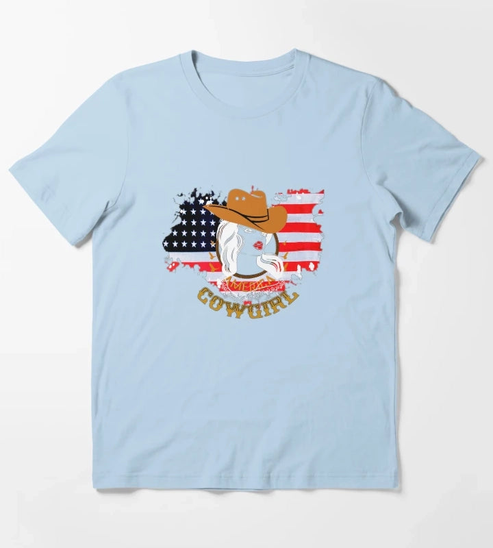 Western cowgirl American cowgirl T-Shirt Sky Blue