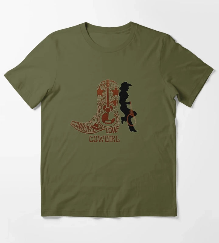 Western cowgirl and cowgirl boot T-Shirt Olive Green