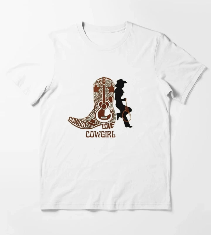 Western cowgirl and cowgirl boot T-Shirt White