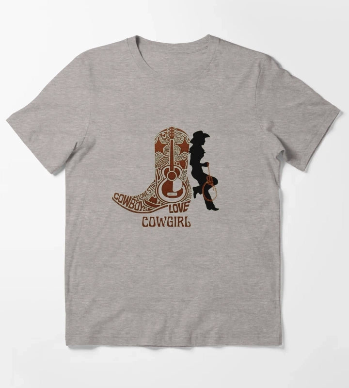 Western cowgirl and cowgirl boot T-Shirt Heather Grey