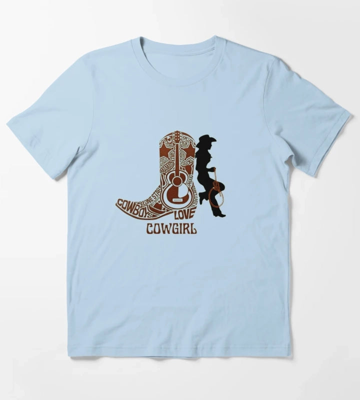 Western cowgirl and cowgirl boot T-Shirt Sky Blue