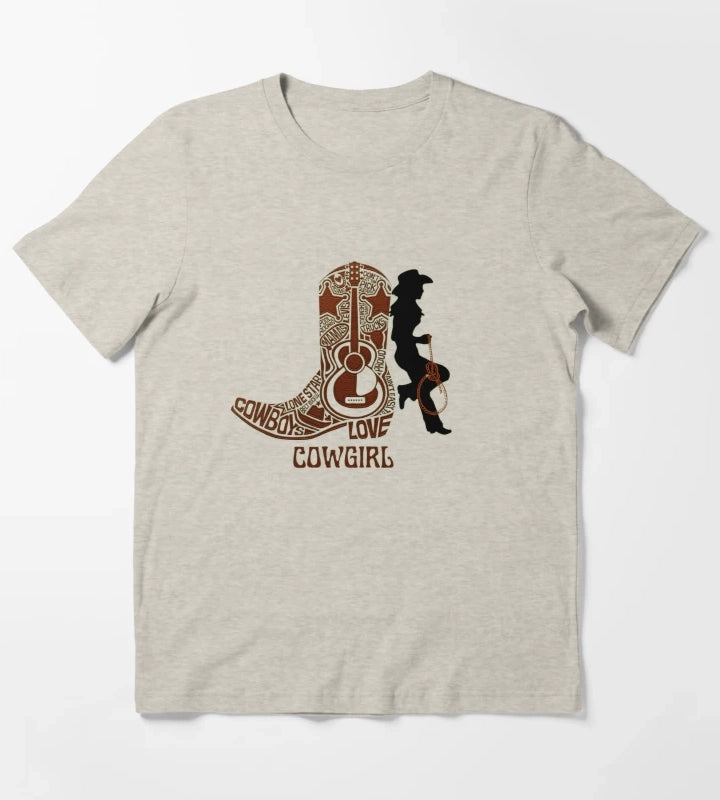 Western cowgirl and cowgirl boot T-Shirt Cream
