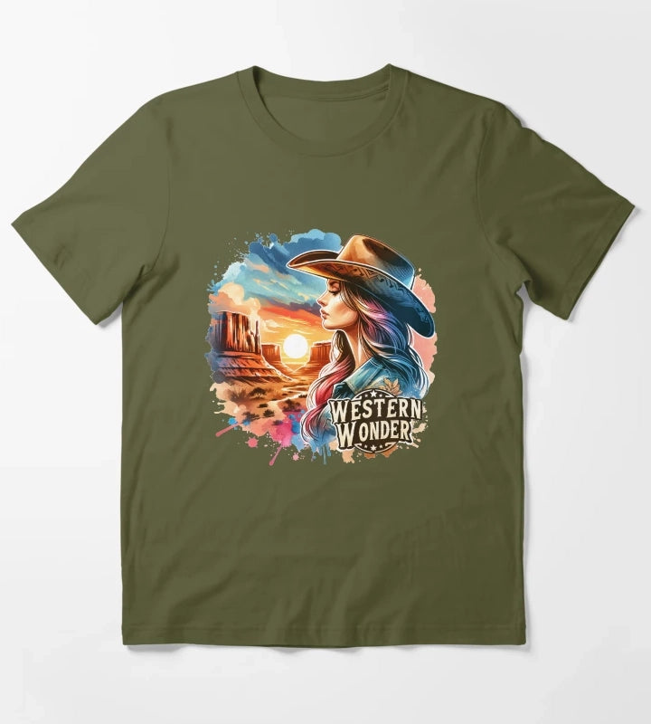 Western wonder Cowgirl Hustle Spirit Apparel Mugs Stickers More T-Shirt Olive Green