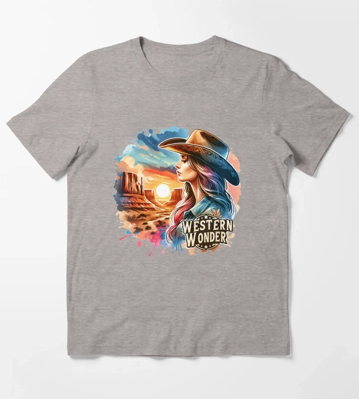 Western wonder Cowgirl Hustle Spirit Apparel Mugs Stickers More T-Shirt Heather Grey
