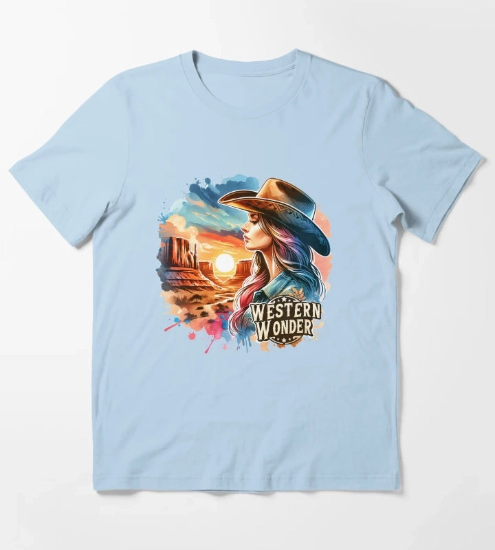 Western wonder Cowgirl Hustle Spirit Apparel Mugs Stickers More T-Shirt Sky Blue