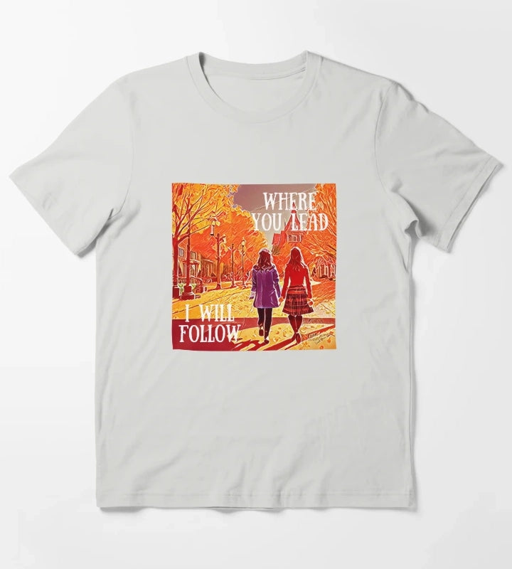 Where You Lead I Will Follow The Girls Walking in Autumn Gilmore T-Shirt Light Grey