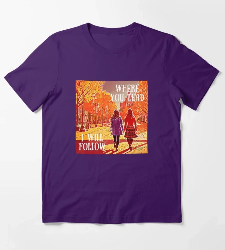 Where You Lead I Will Follow The Girls Walking in Autumn Gilmore T-Shirt Purple