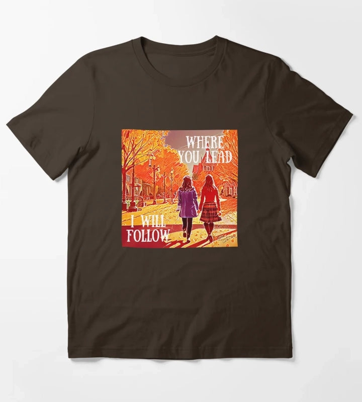 Where You Lead I Will Follow The Girls Walking in Autumn Gilmore T-Shirt Brown