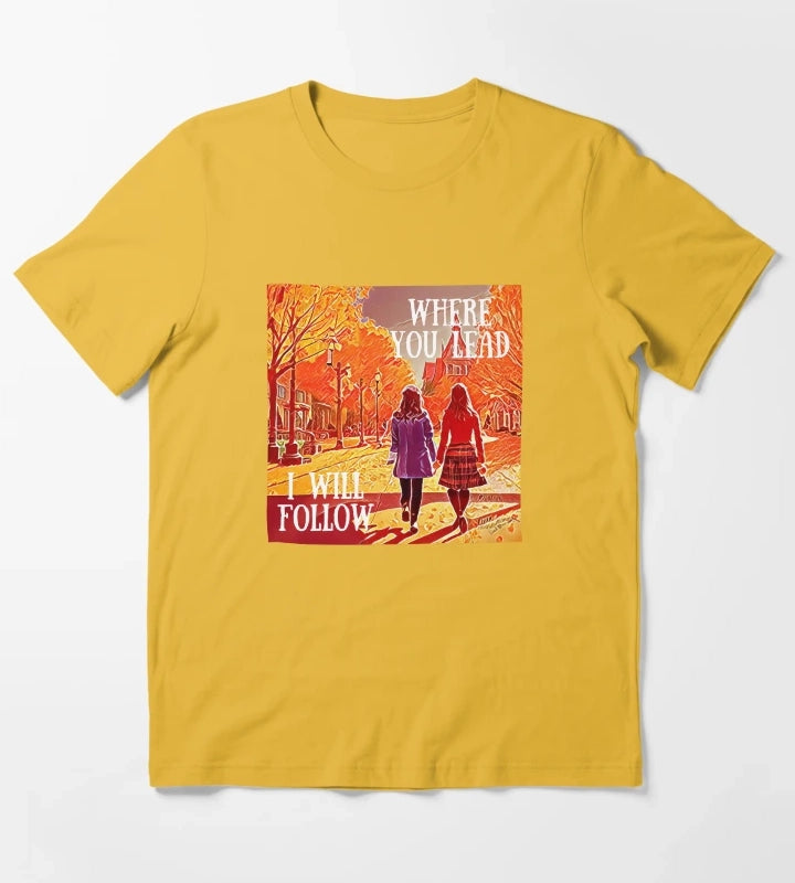 Where You Lead I Will Follow The Girls Walking in Autumn Gilmore T-Shirt Yellow