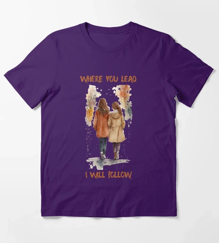 Where You Lead I Will Follow Watercolor Girls in Autumn T-Shirt Purple