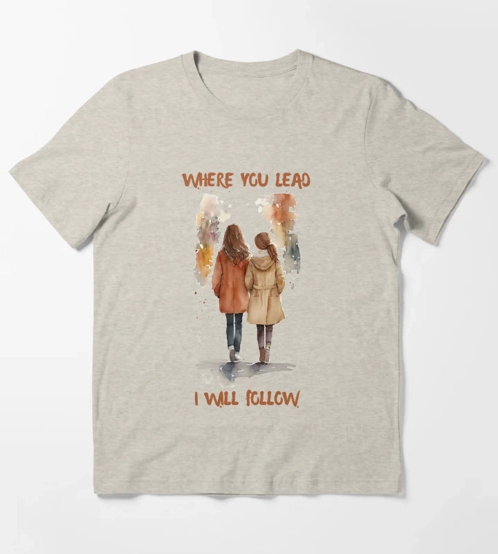 Where You Lead I Will Follow Watercolor Girls in Autumn T-Shirt Cream