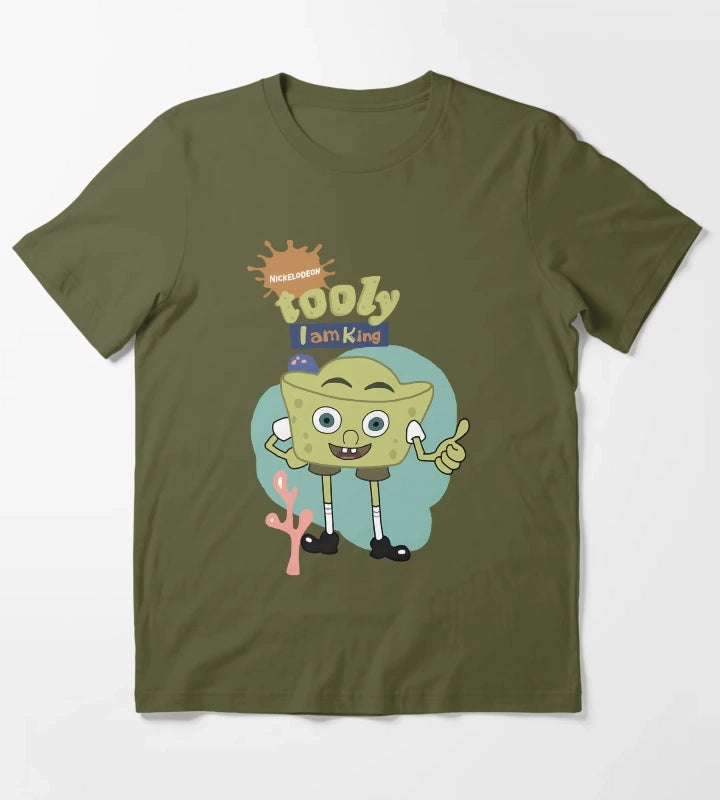 Whimsical Sponge Character T-Shirt Olive Green