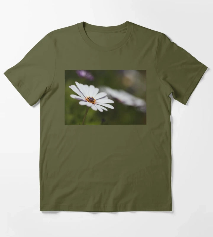 White Cape Daisy Flowers T-Shirt Olive Green