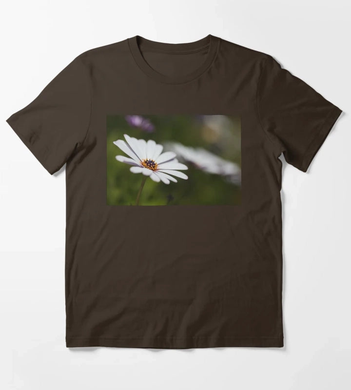 White Cape Daisy Flowers T-Shirt Brown