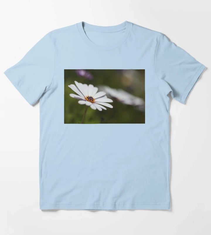 White Cape Daisy Flowers T-Shirt Sky Blue