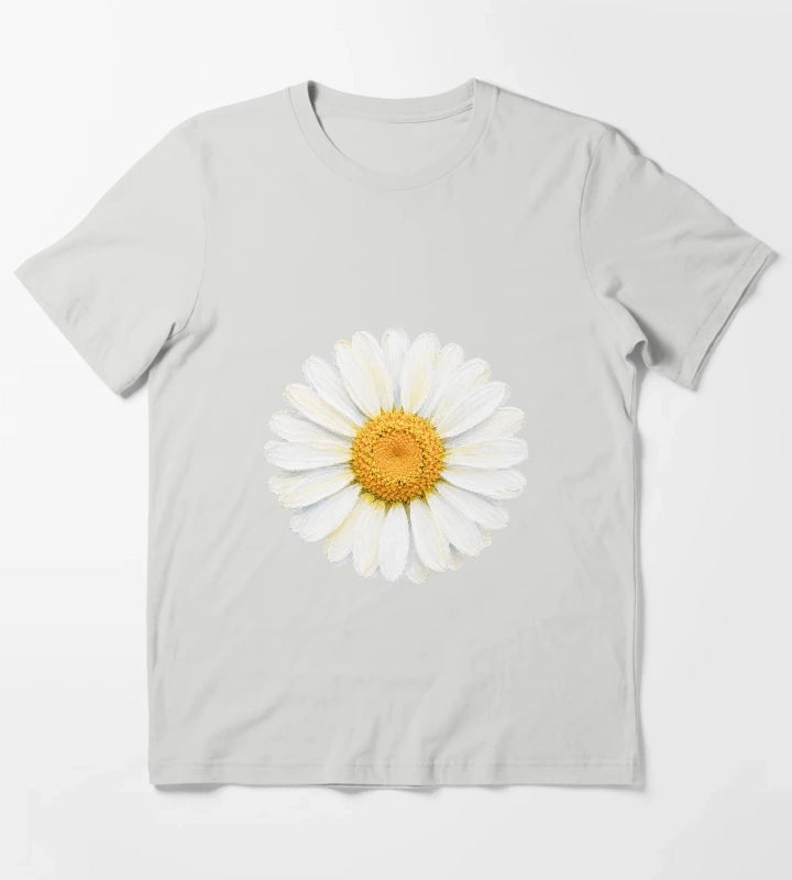 White Daisy Acrylic Painting Elegant Botanical Flower Art T-Shirt Light Grey