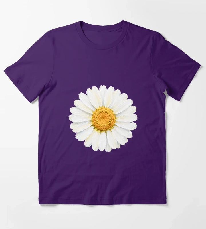 White Daisy Acrylic Painting Elegant Botanical Flower Art T-Shirt Purple