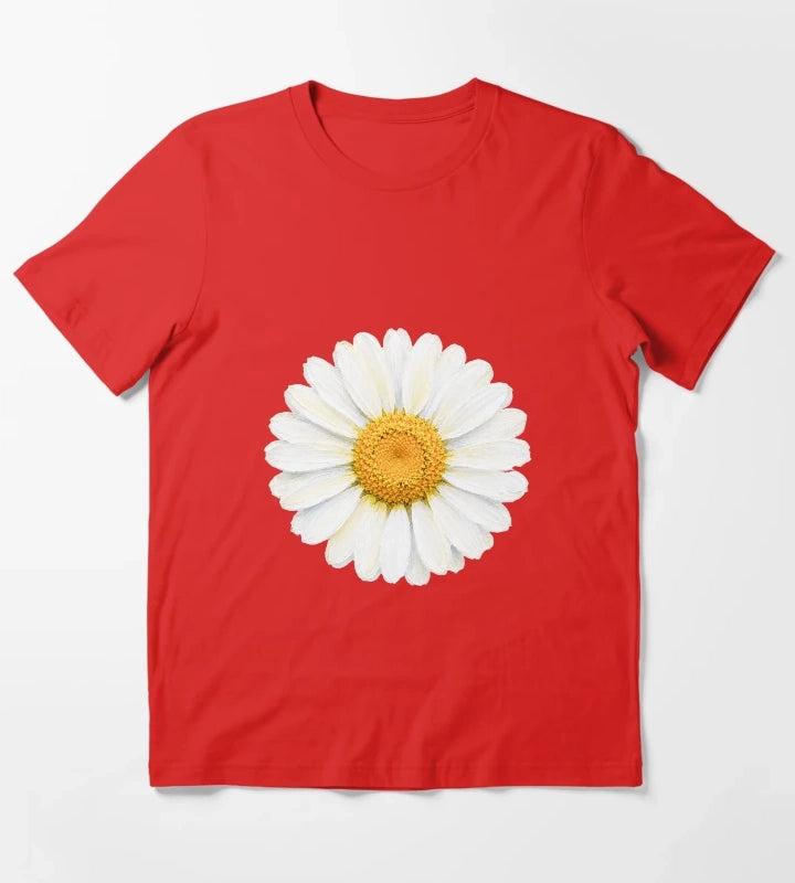 White Daisy Acrylic Painting Elegant Botanical Flower Art T-Shirt Red