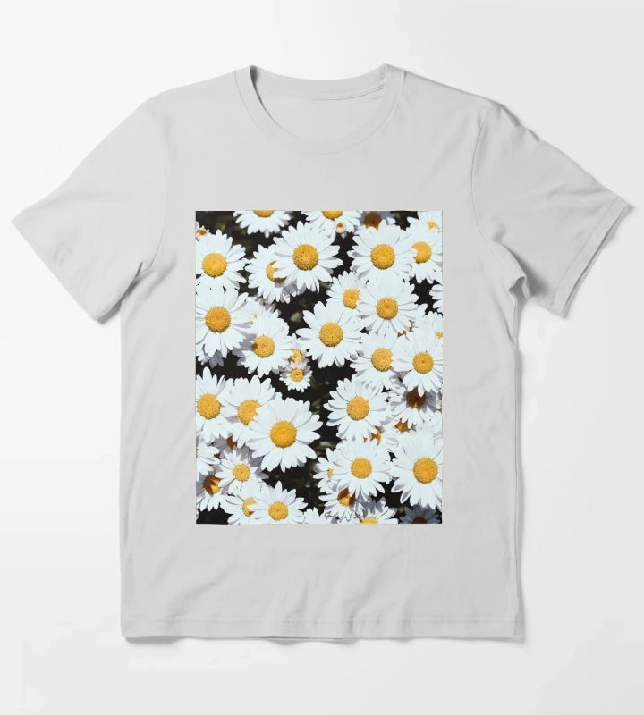 White Daisy Flowers Blooming T-Shirt Light Grey