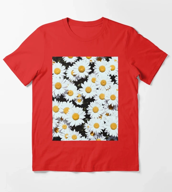 White Daisy Flowers Blooming T-Shirt Red
