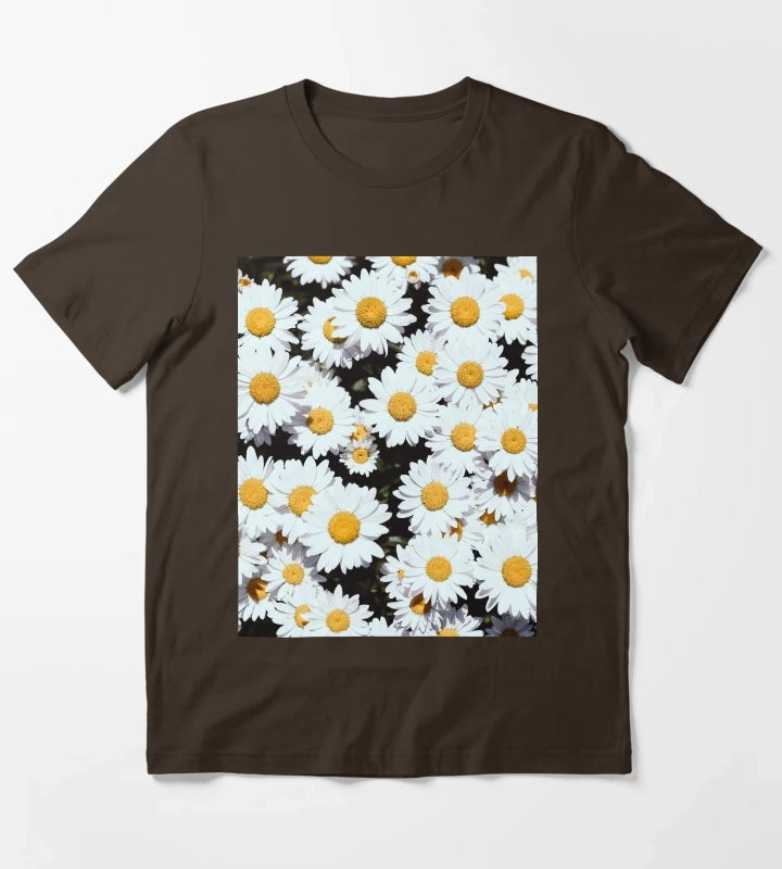 White Daisy Flowers Blooming T-Shirt Brown