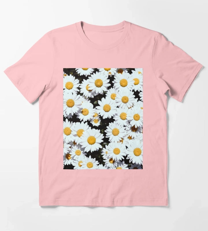 White Daisy Flowers Blooming T-Shirt Dark Grey