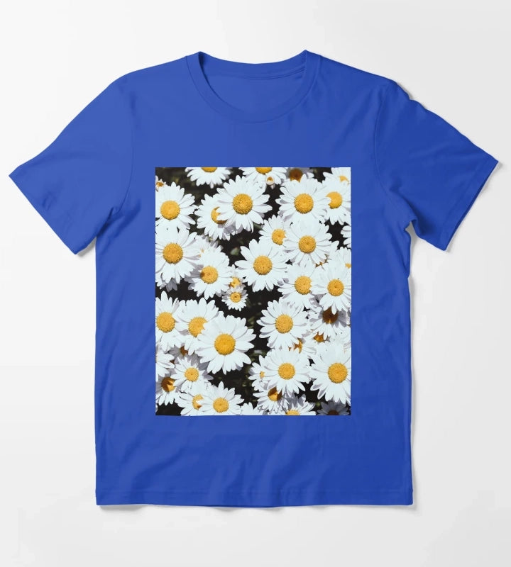 White Daisy Flowers Blooming T-Shirt Blue